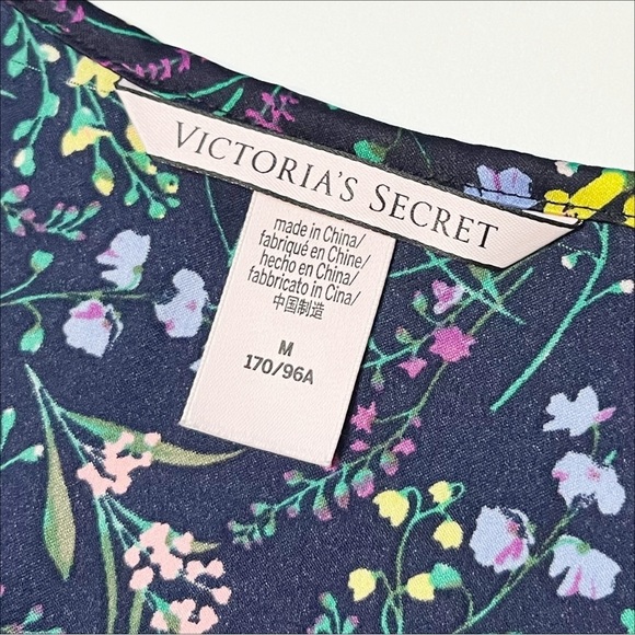 Victoria’s Secret Satin Floral Romper Medium black ditsy ruffle sleep loungewear - Picture 7 of 13